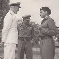 Brigadier Hari Singh with Admiral Parry and Brigadier Mahadeo Singh at I.M.A Dehradun in 1949